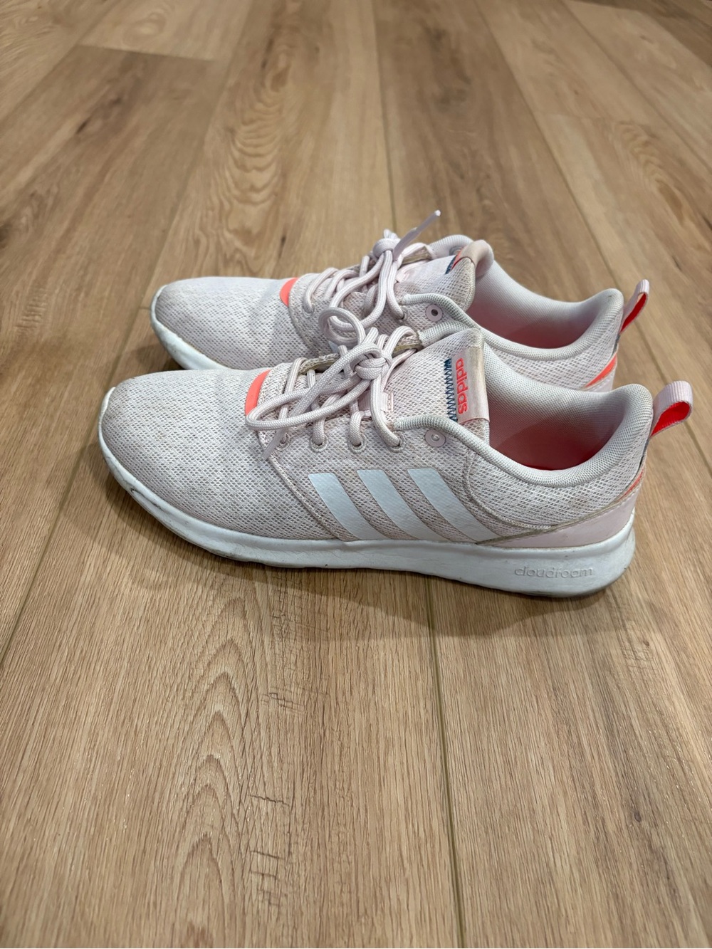adidas Women’s Light Pink and White Athletic Sneakers with Coral Accents